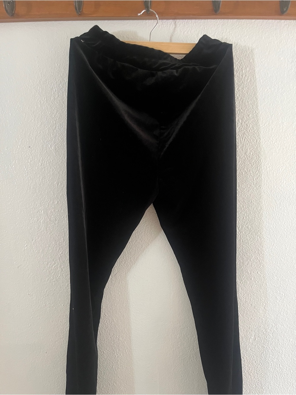 Womens Black Velvet Leggings L tall